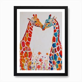 Pair Of Giraffes Cute Illustration 2 Art Print