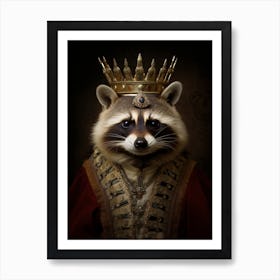 Vintage Portrait Of A Honduran Raccoon Wearing A Crown 2 Art Print