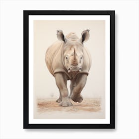 Sepia Illustration Of A Rhino Art Print