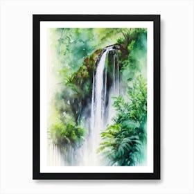 Selvatura Park Waterfall, Costa Rica Water Colour  (1) Art Print