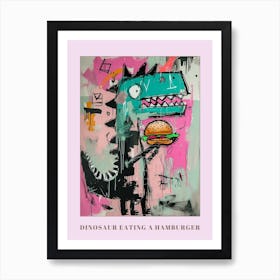 Dinosaur Eating A Hamburger Pink Blue Graffiti Style 3 Poster Art Print