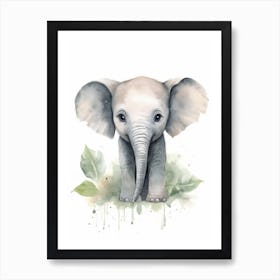 Watercolour Jungle Animal Baby Elephant 4 Art Print