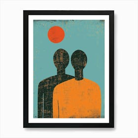 Two People In Front Of The Sun Art Print