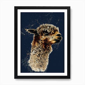 The Alpaca On Midnight Blue Art Print
