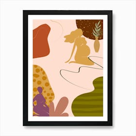 Pregnant Woman In A Garden. Woman and Desert - boho travel pastel vector minimalist Art Print