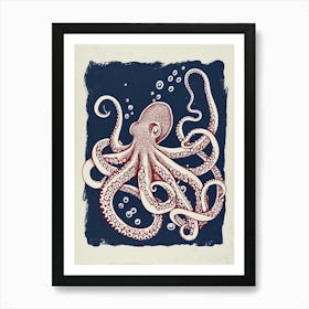 Navy & White Octopus Making Bubbles Art Print