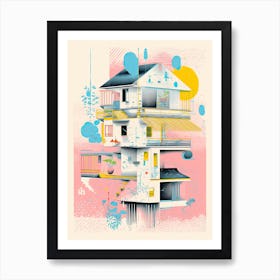 A House In Tokyo, Abstract Risograph Style 3 Art Print