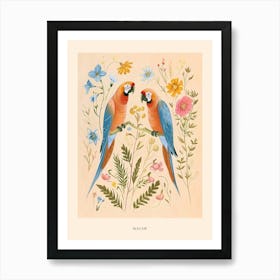 Folksy Floral Animal Drawing Macaw 2 Poster Art Print