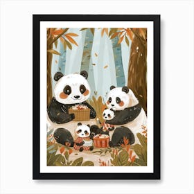 Giant Panda Family Picnicking In The Woods Storybook Illustration 2 Affiche