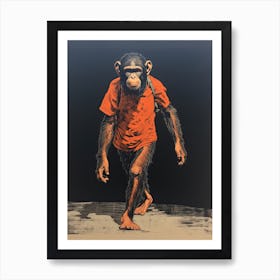 Chimpanzee, Woodblock Animal Drawing 2 Art Print