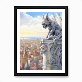 Gargoyle Watercolour In Barcelona 3 Art Print