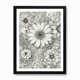 Flowers In Black And White 3 Art Print