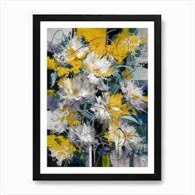 Abstract Vibrant Yellow And White Flowers On A Contrasting Backdrop Art Print