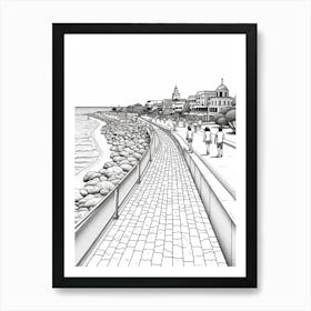 View Of Perth, Australia Line Art Black And White 3 Art Print