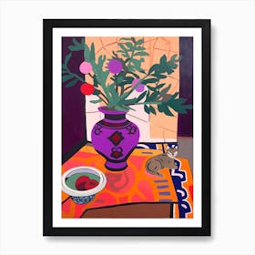 A Painting Of A Still Life Of A Heather With A Cat In The Style Of Matisse 3 Art Print