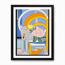 Lisianthus With A Cat 2 Abstract Expressionist Art Print