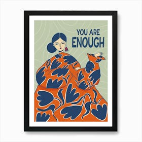 Abstract flower woman You are enough, Positive affirmations, Self love Art Print