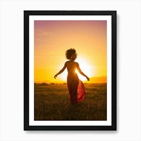 African Woman Captures The Essence Of Joy Bathed In The Warm Glow Of A Summer Sunset Her Silhouett (3) Art Print