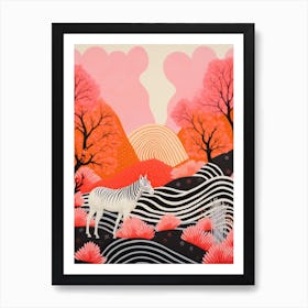 Zebra Linocut Inspired At Sunrise 2 Art Print