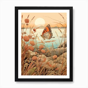 Warm Butterfly Japanese Style Painting 3 Art Print