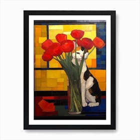 Ranunculus With A Cat 3 De Stijl Style Mondrian Art Print