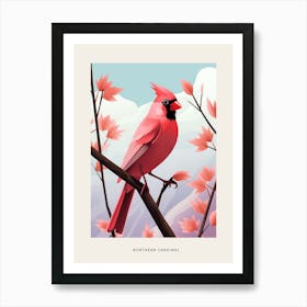 Minimalist Northern Cardinal 3 Bird Poster Art Print