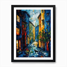 Painting Of San Francisco With A Cat In The Style Of Expressionism 1 Art Print