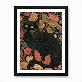 Black Cat In Autumn Art Print