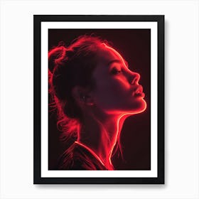 Glowing Enigma: Darkly Romantic 3D Portrait: Portrait Of A Woman With Neon Lights Art Print