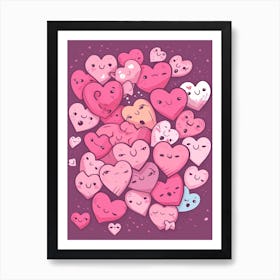 Hearts France Kawaii Illustration 4 Art Print