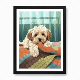 Dog On Crochet Blanket Illustration Art Print