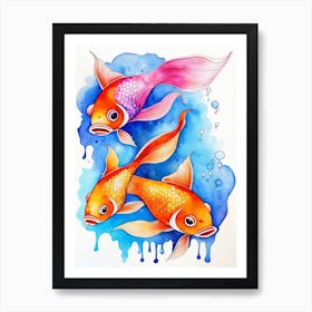 Twin Goldfish Watercolor Painting (30) Art Print