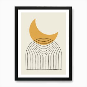 Moon Crescent Arch Arch Lines Gold - Minimal Abstract Mid-century Modern Art Print