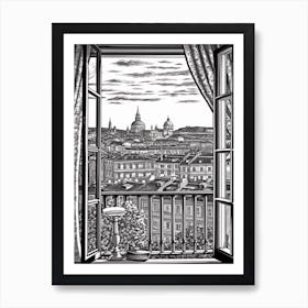 Window View Of Stockholm Sweden   Black And White Colouring Pages Line Art 1 Art Print