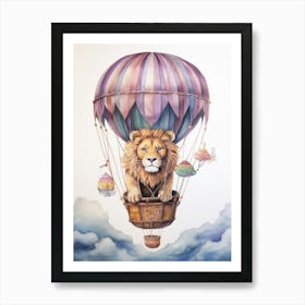 Baby Lion In A Hot Air Balloon Art Print