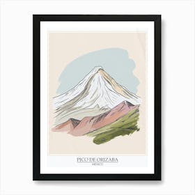 Pico De Orizaba Mexico Color Line Drawing 8 Poster Art Print