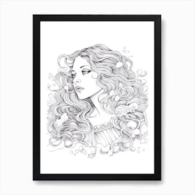 Line Art Inspired By The Birth Of Venus 5 Art Print