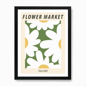 Flower market Tallinn, Fun retro print, Abstract white flowers Art Print