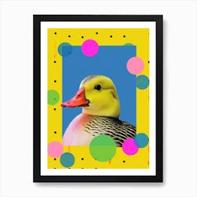 Geometric Vibrant Portrait Of A Duck Yellow & Pink 1 Art Print