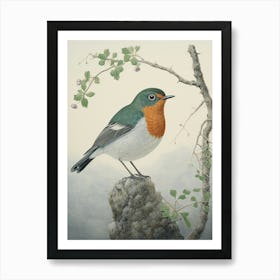 Ohara Koson Inspired Bird Painting European Robin 4 Art Print