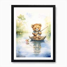 Fishing Watercolour Lion Art Painting 4 Art Print