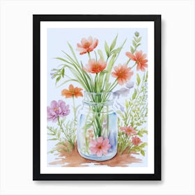 Beautiful Flowers In A Jar Art Print