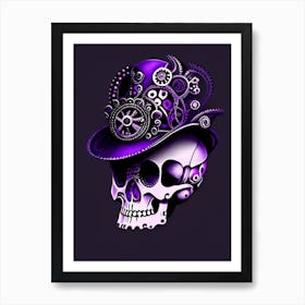 Skull With Steampunk Details 2 Purple Doodle Art Print