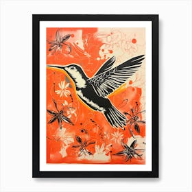 Hummingbird, Woodblock Animal  Drawing 3 Art Print