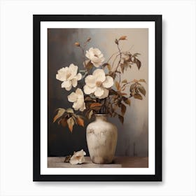 Camellia, Autumn Fall Flowers Sitting In A White Vase, Farmhouse Style 2 Art Print