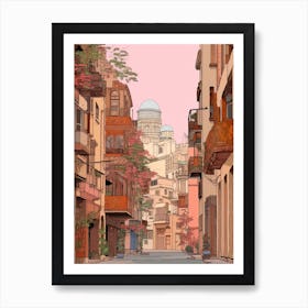 Beirut Lebanon 3 Vintage Pink Travel Illustration Art Print