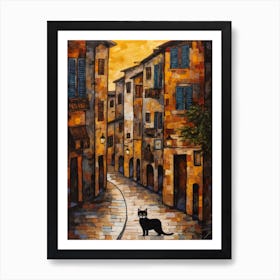 Painting Of Venice With A Cat In The Style Of Gustav Klimt 2 Art Print