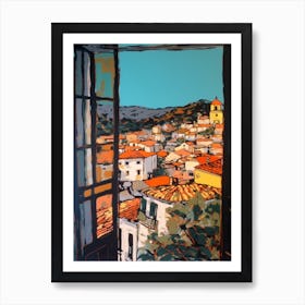 Window View Of Athens Greece In The Style Of Pop Art 2 Art Print