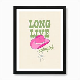 Long Live Cowgirl Pink and Green Hat Typography Art Print