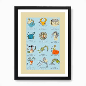 Retro Zodiac Light Blue  Art Print